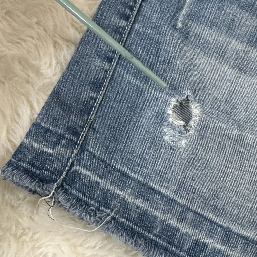 SO Denim Mini Skirt 9 (W31 Length 12.5) Blue Cotton Distressed Fray Hem Juniors